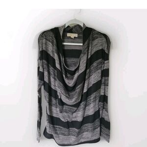 MICHAEL Michael Kors Gray Striped Draped Cowl Neck Pullover Sweater Soft M